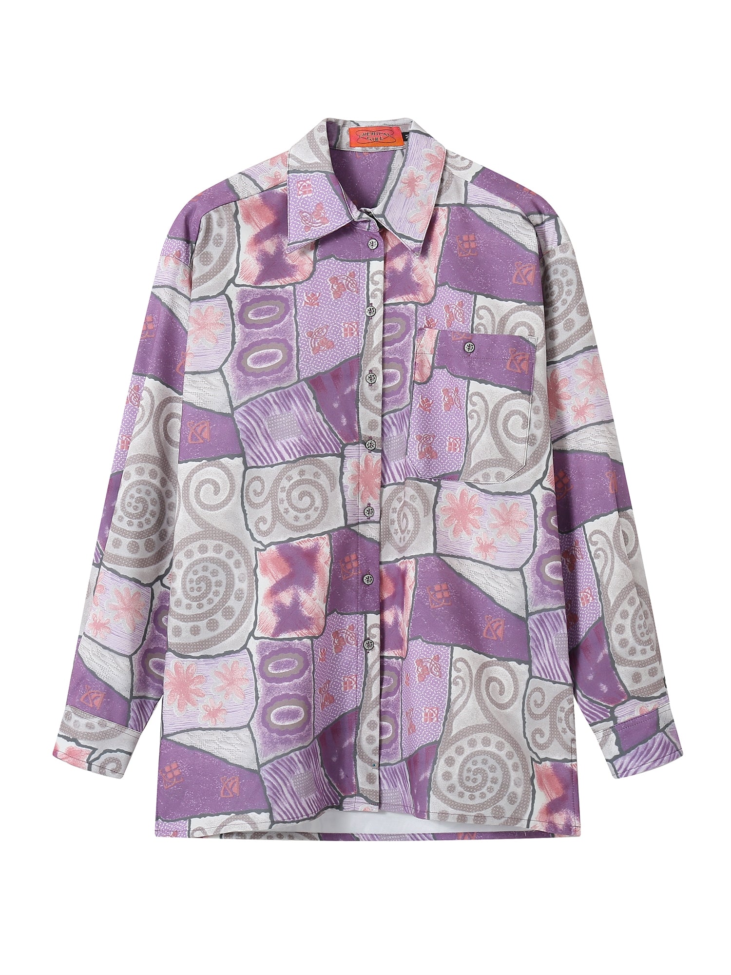 Shirt-to-épaule surdimensive patchwork Casual Retro Vintage Vintage Flower Shirt