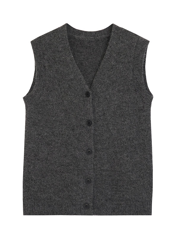 Knit Plain Simple Wool Long-Cardigan&amp;Vest