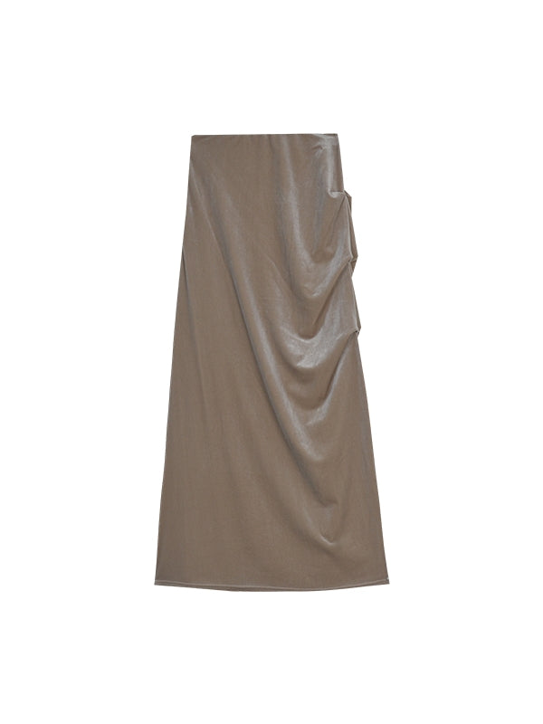 Velvet Drape Flare Plain Chic Long-Skirt