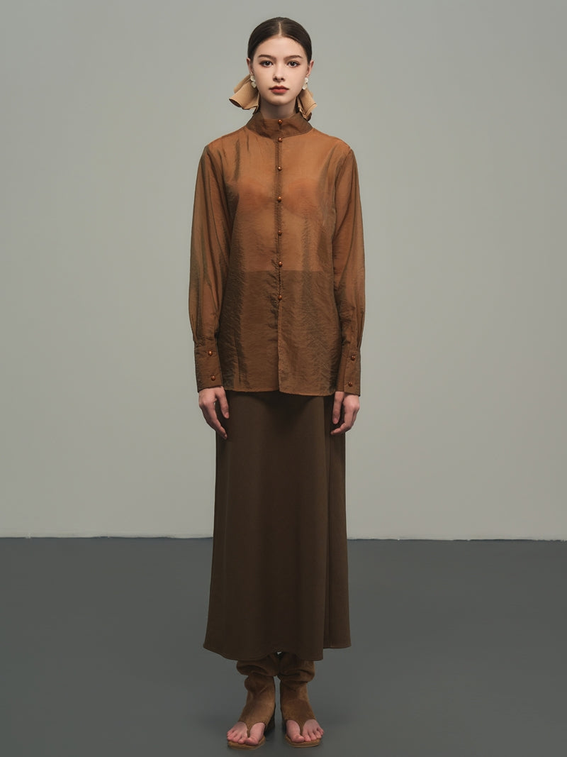 See-Through Oversize Thin Sheerplain Long-Shirt