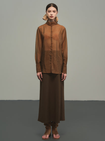 See-Through Oversize Thin Sheerplain Long-Shirt