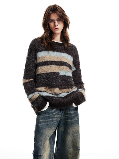 Border Loose Casual Fluffily Knit