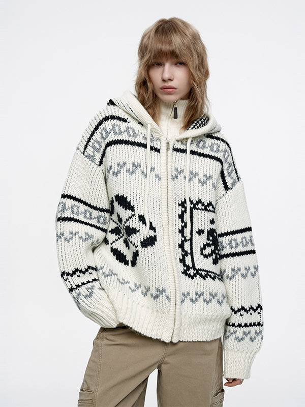 Waffel-Knit-Hoodie Retro Winter Nordic Cardigan