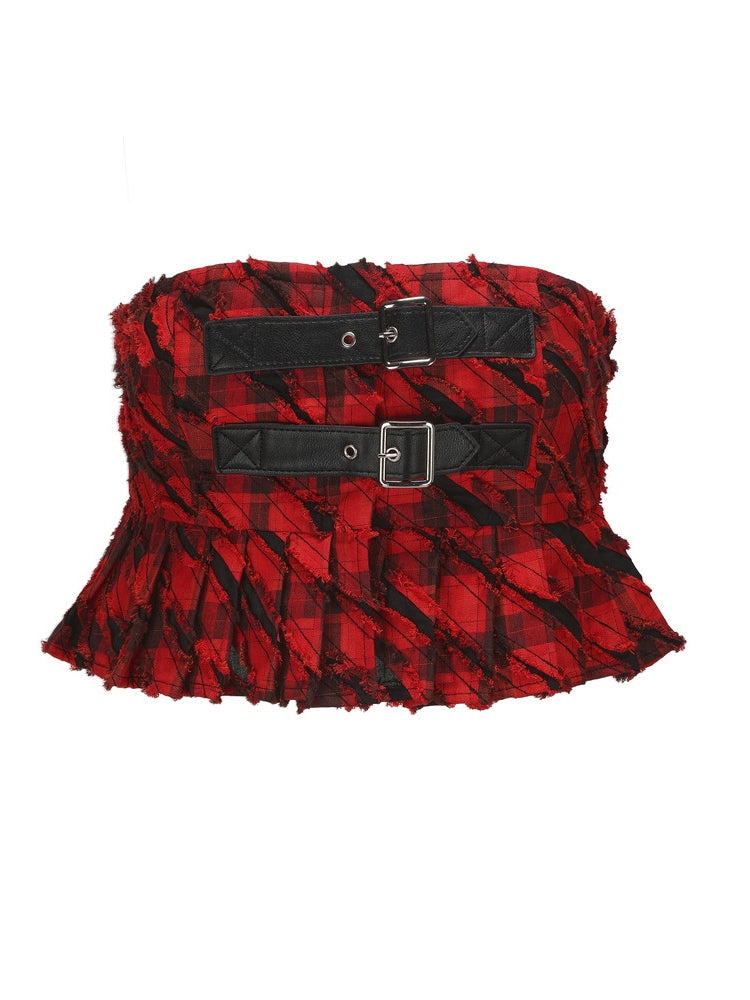 Checked Girly Frill Retro Belt Tube-Top