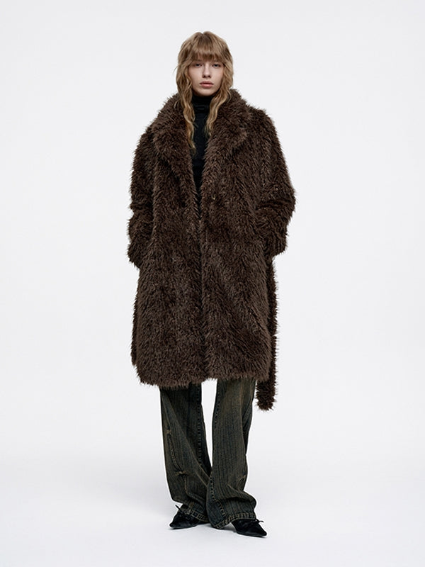 Long Fluffily Retro Plain High-End Plain Boa-Coat