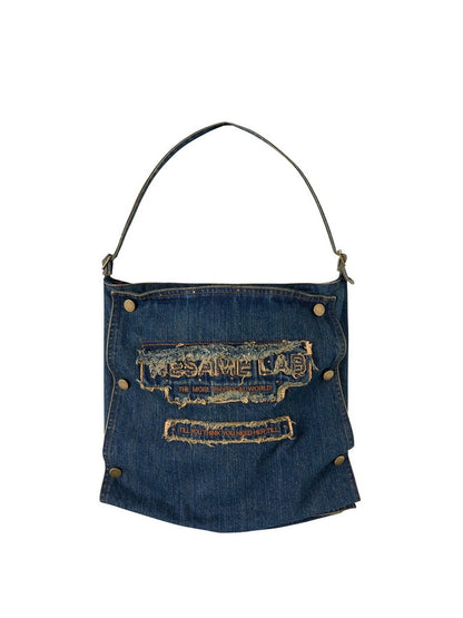 Sac à broderie décontractée en denim carré en denim