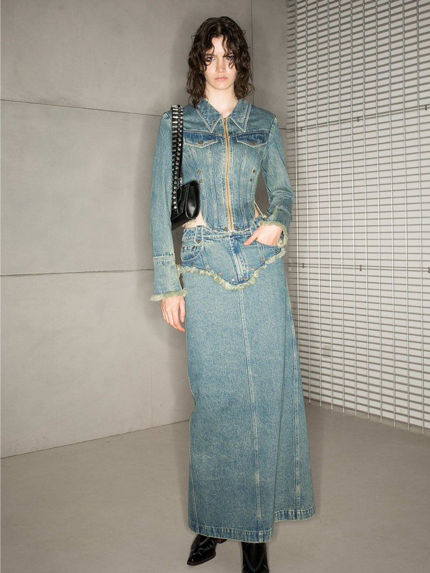 Denim Tassel Nichi Set-Up Tops&amp;Long-Skirt