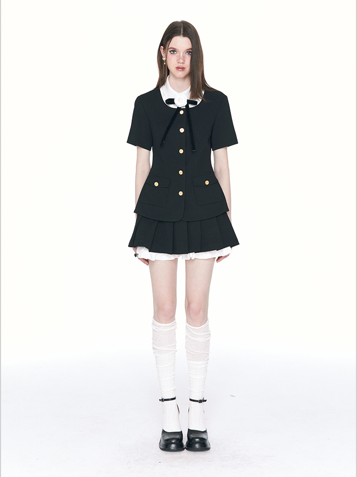 Retro Suit Rose Lace Blouse &amp; Mini-Skirt