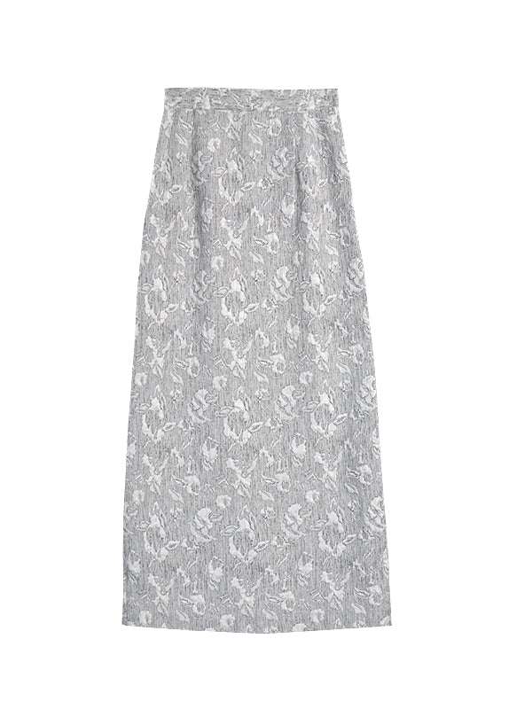 Flower Silhouette Sheer Long Pencil-Skirt