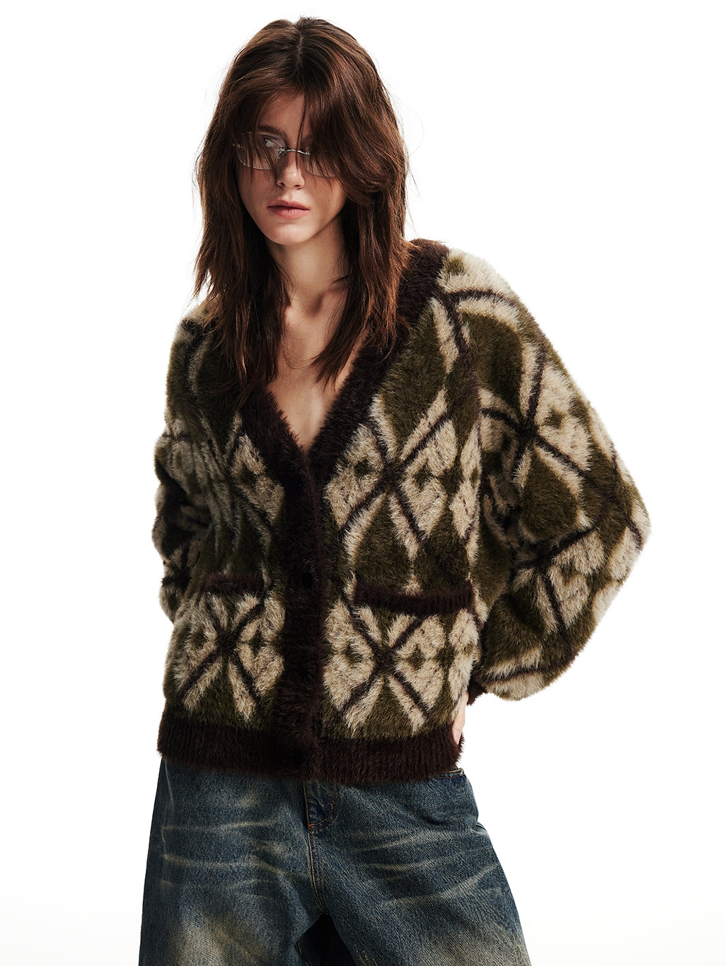 Retro V-Neck Loose Chic Mohair-Knit Cardigan