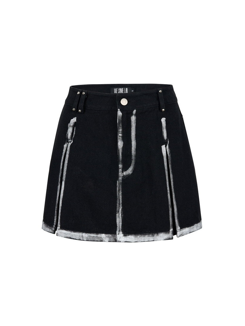 Denim Spray Casual A-Line Unique Mini-Skirt