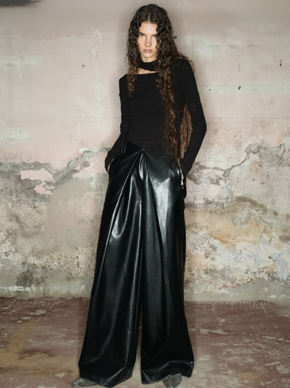 Cool Leather Straight Wide-Pants