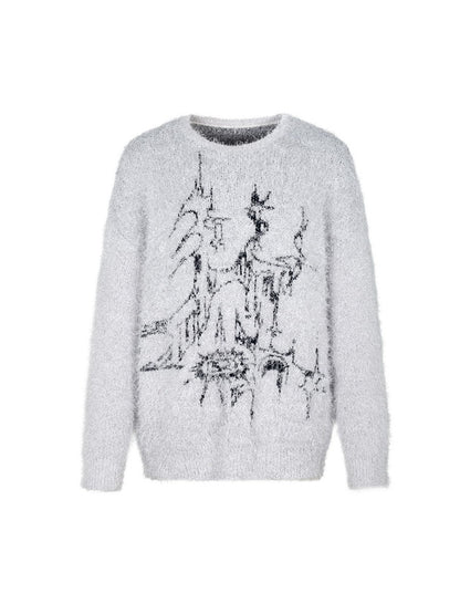 Moderne Crew-Hals lange, flauschig Mohair-Knit