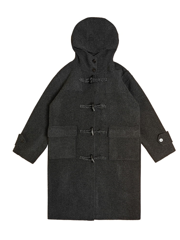 Long Hoodie Casual Wool Duffle-Coat
