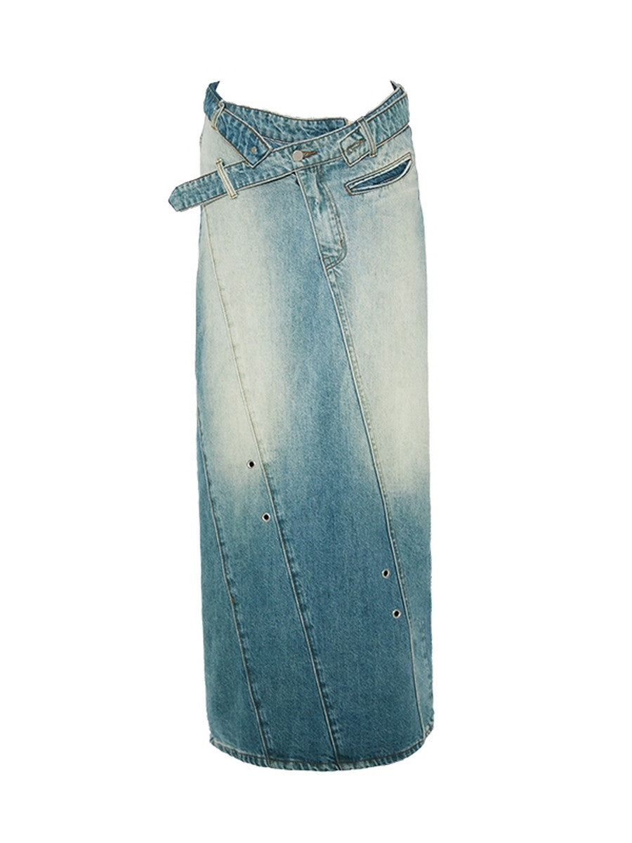 Faded-Denim-Bleistift-Rock-Casual Maxi Langstachel