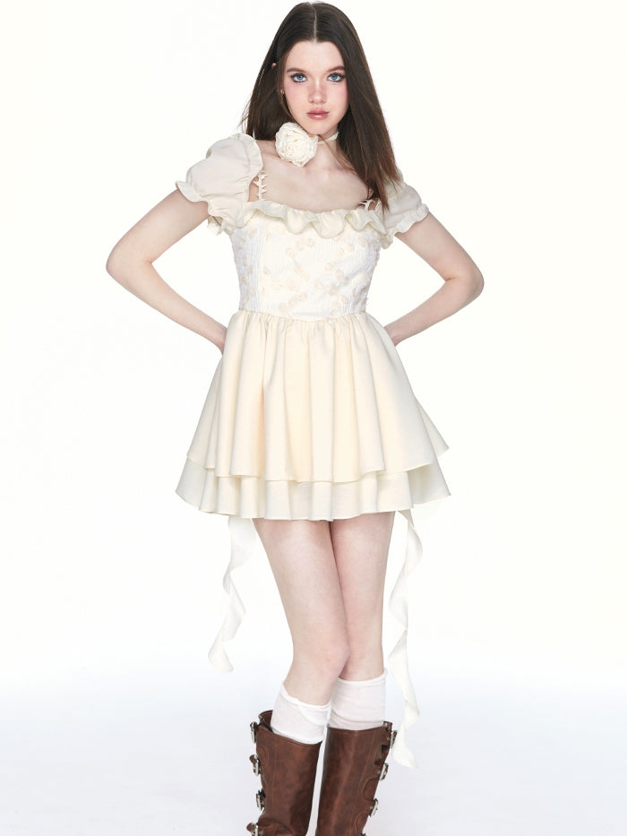 2Way Ruffle Tiered Embroidery Mini-One-Piece