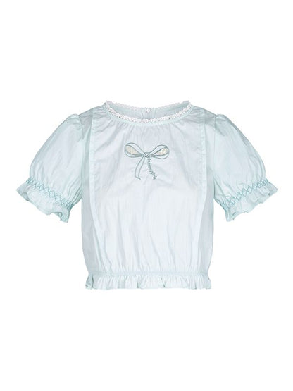 Natural Ribbon Candy-Sleeve Natural Bluse &amp; Long-Scirt