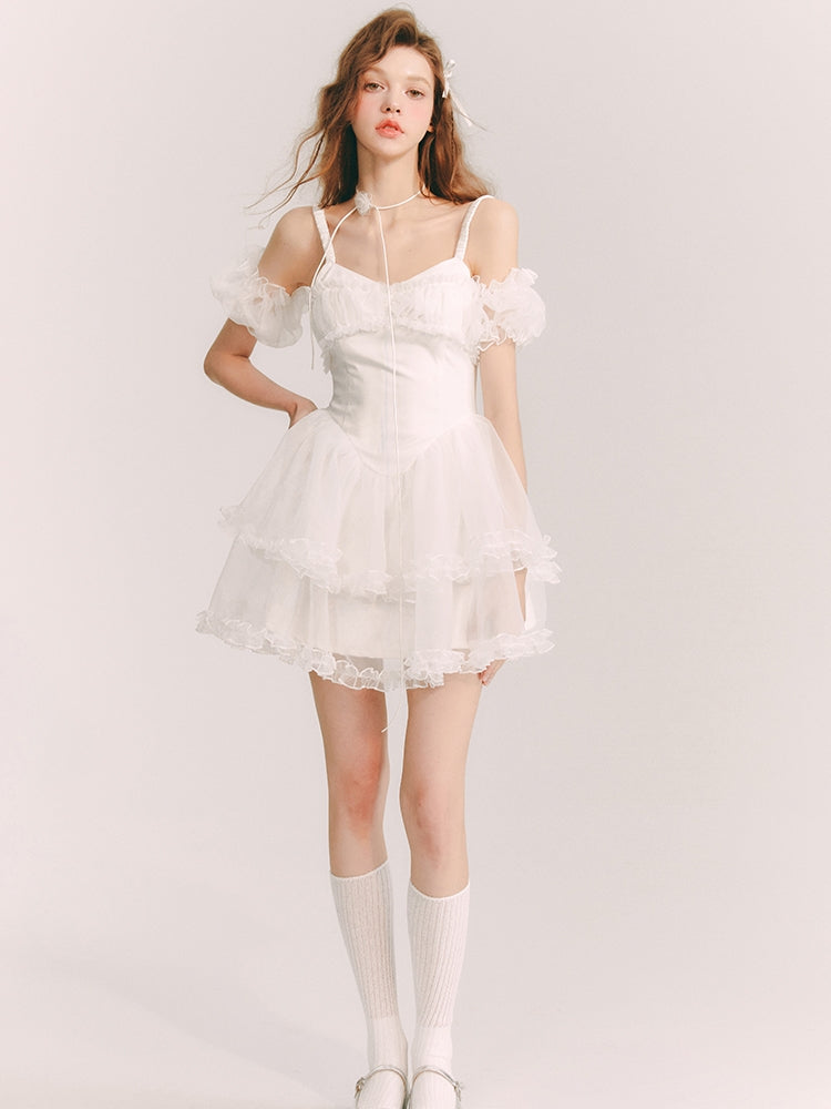 Lace Sheer Fluffily Tulle Frill One-Piece