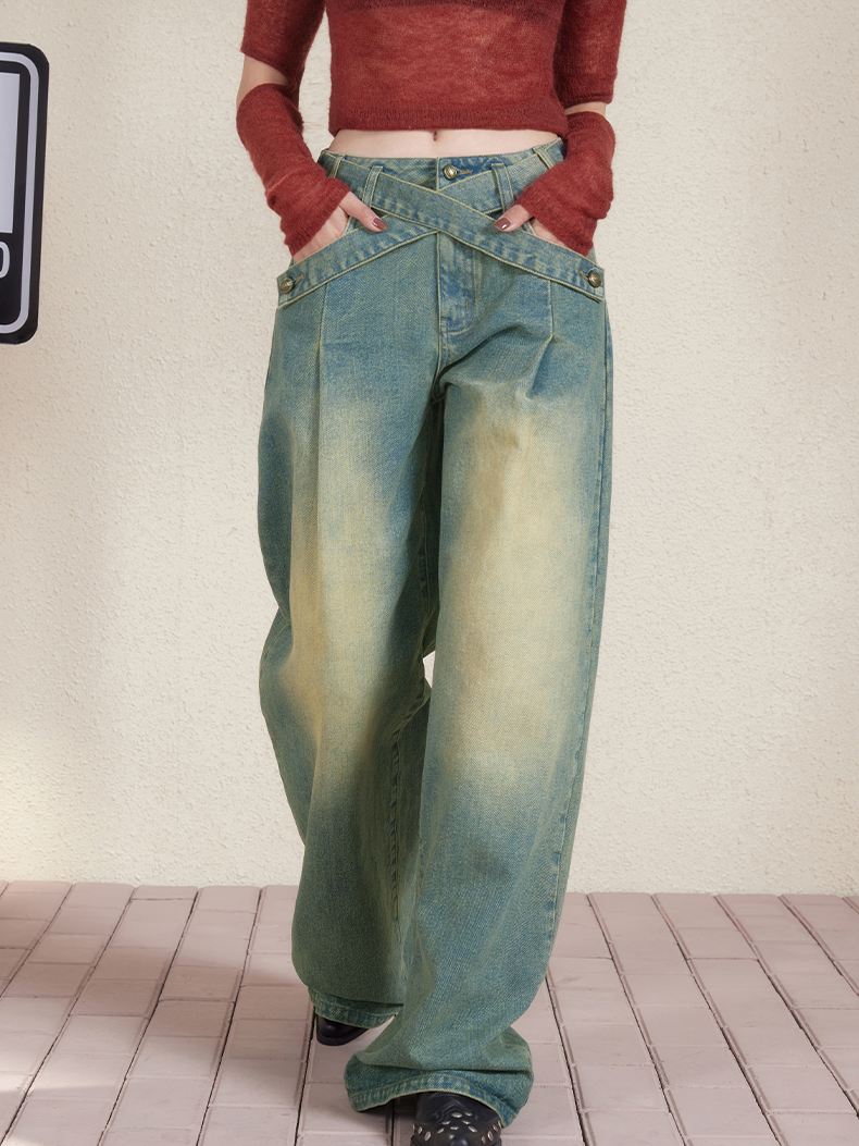 Faded Vintage Straight Loose Denim Wide-Pants