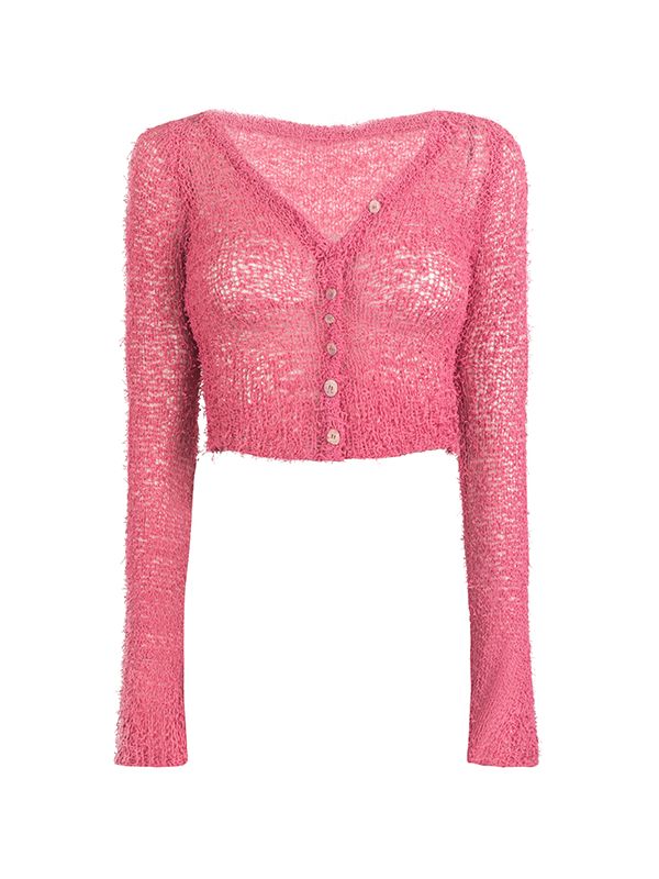 Summer-Knit Sheer Cropped Cardigan