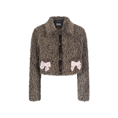 Ribbon Cute Short Fluffily Retro Boa-Jacket