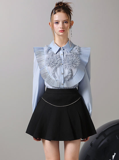 Flower Big-Collar Retro Pleats Nichi Blouse