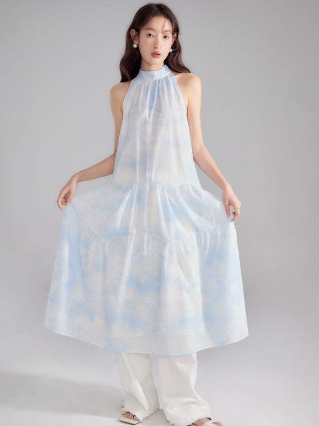 Tie-Dye Pale-Tone Back-Ribbon Arrange Long One-Piece