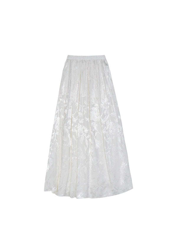 Fluffily Classy Flower Embroidery Chic Blouse&amp;Long-Skirt