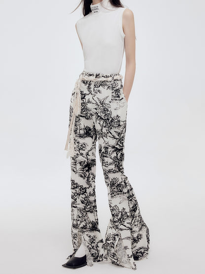 Water-Color Retro Slit Flare-Pant