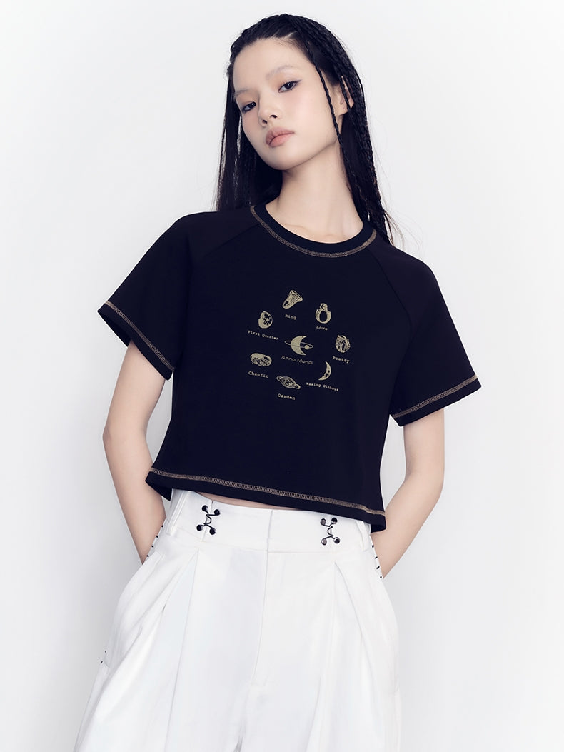 Cropped Stitch Retro Casual T-Shirt