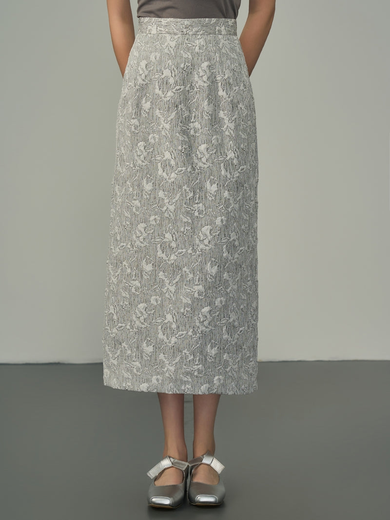 Flower Silhouette Sheer Long Pencil-Skirt