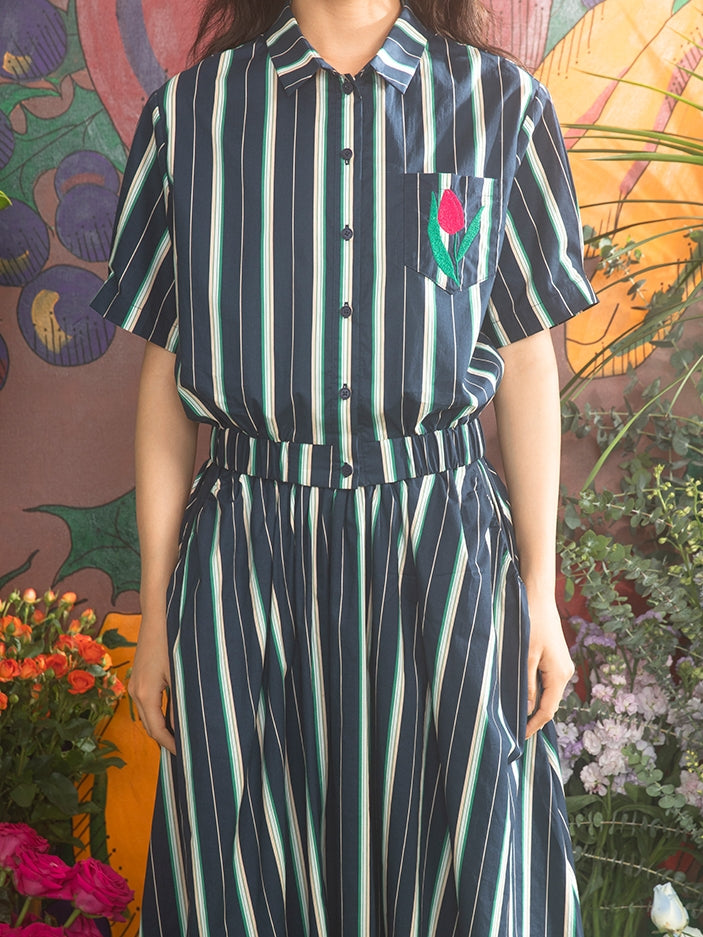 Stripe Casual Summer Tulpen-Shirt Langstreicher