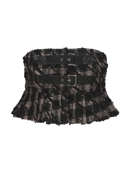 Checked Girly Frill Retro Belt Tube-Top