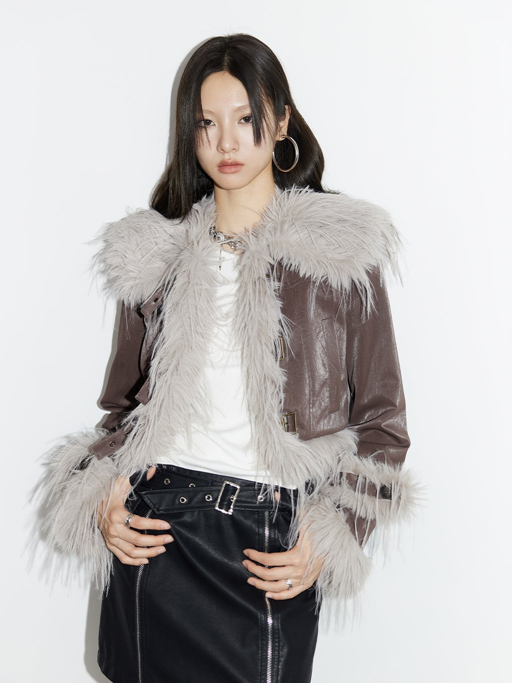 Leather Long-Fur High-End Nichi Short  Jacket