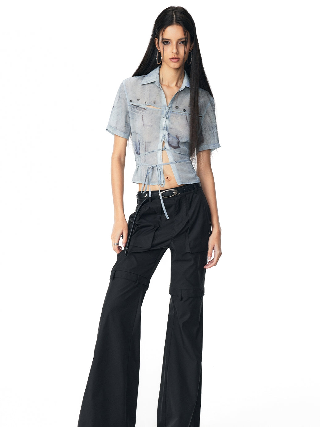 Lace-up Unique Casual Refreshing Cropped Shirt