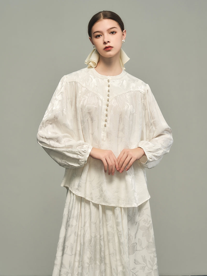 Fluffily Classy Flower Embroidery Chic Blouse&amp;Long-Skirt