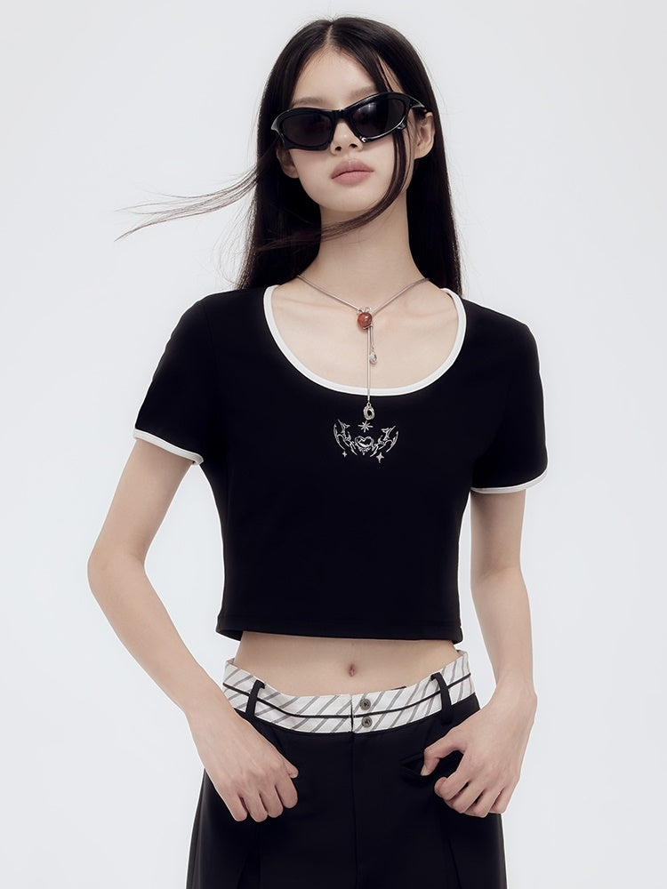 Cropped Casual Monotone T-Shirt