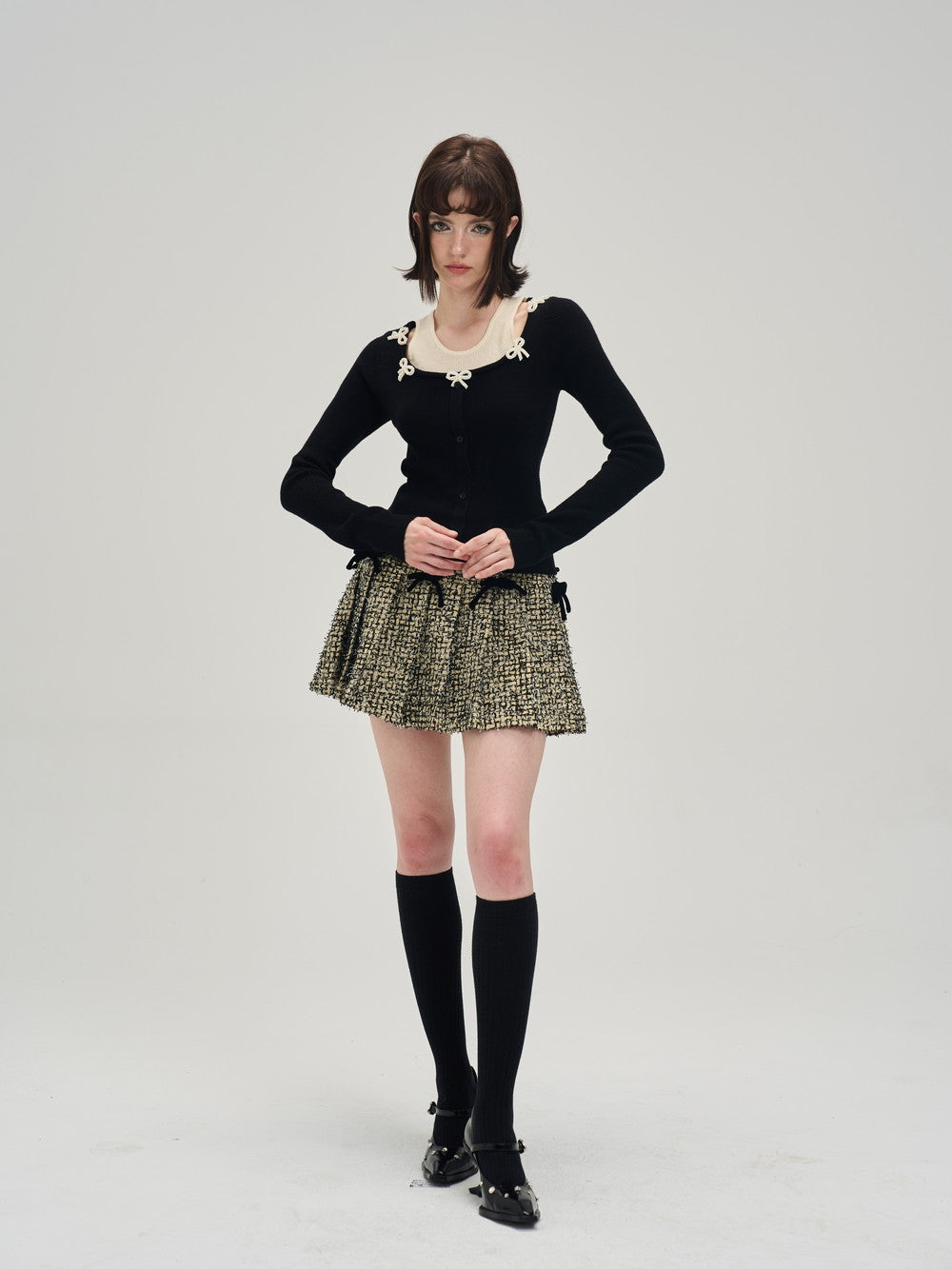 Nichi Ribbon Tight Shoulder-Cut Knit