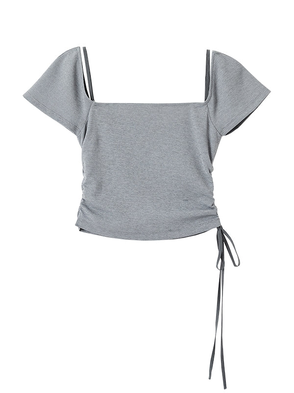 Drawstring Simple Cropped Tops