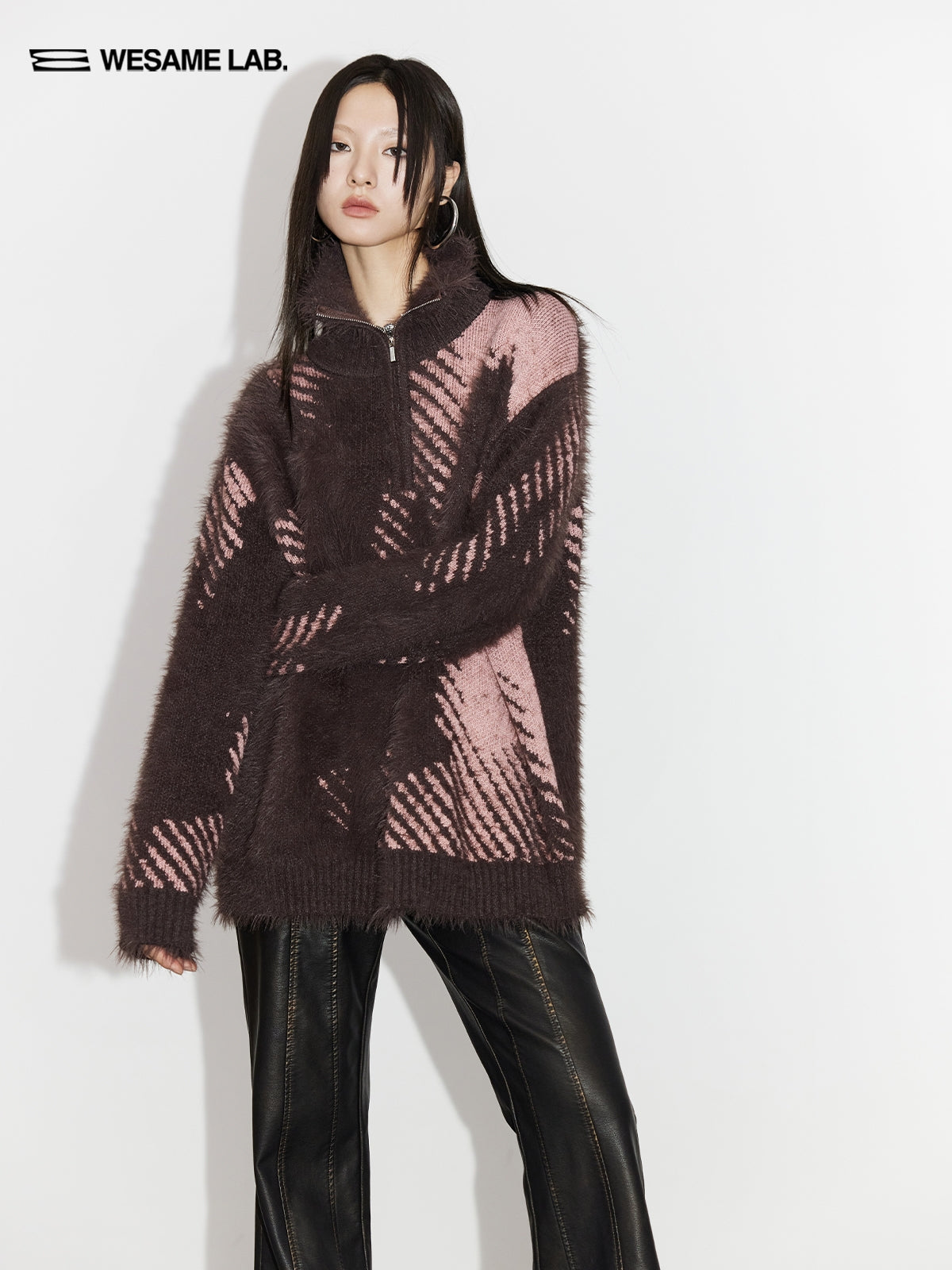 High-Neck Fluffily Half-Zip Casual Oversize Mohair-Knit