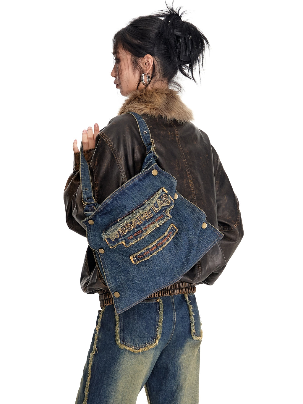 Sac à broderie décontractée en denim carré en denim