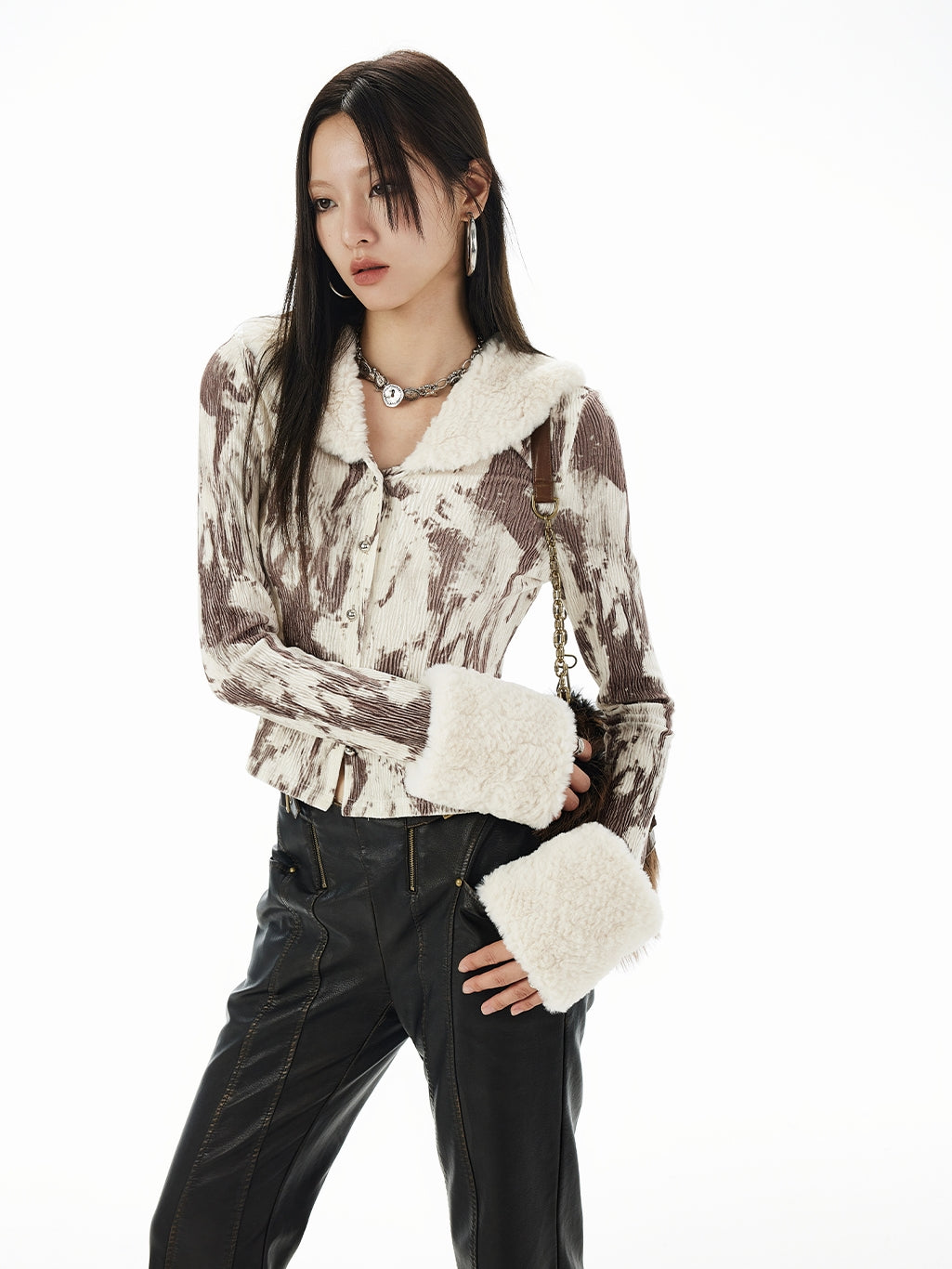 Speckte Boa Cropped Casual Warm Tops