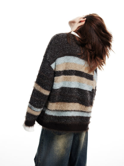 Border Loose Casual Fluffily Knit