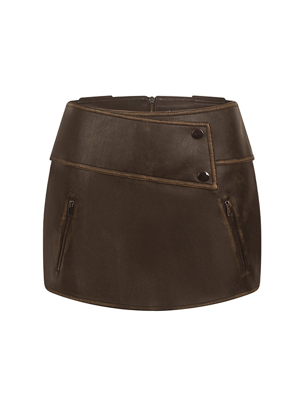 Leather Wide-Belt Tight Cool Smooth Mini-Skirt