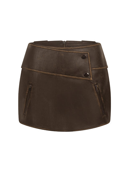 Leather Wide-Belt Tight Cool Smooth Mini-Skirt