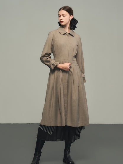 Retro Flare Natural Plain Nichi Long Coat