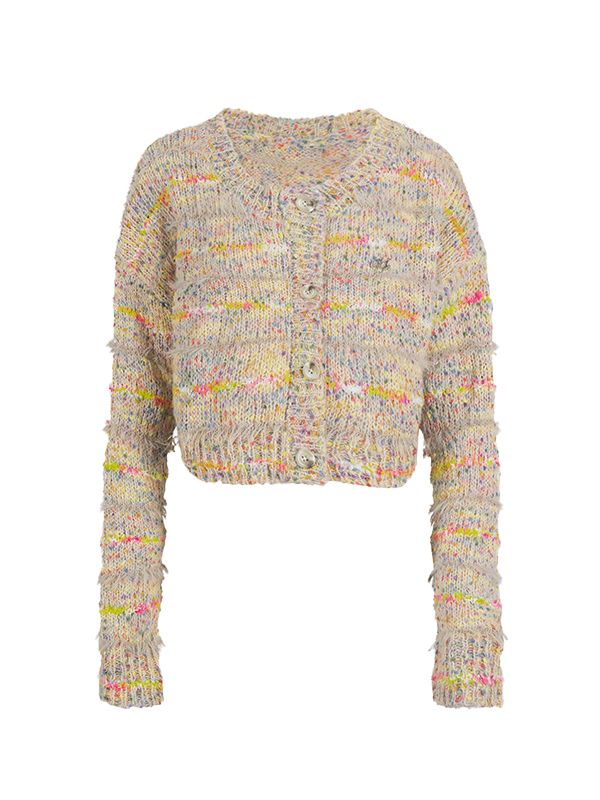 Short Knit Multi-Color Crew-Neck Retro Nichi Cardigan