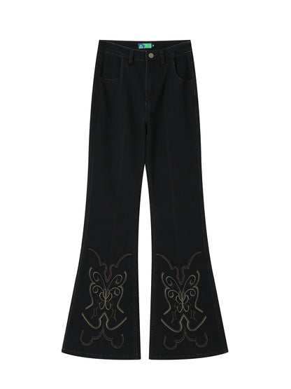 Embroidery Denim Casual Retro Flare-Pants