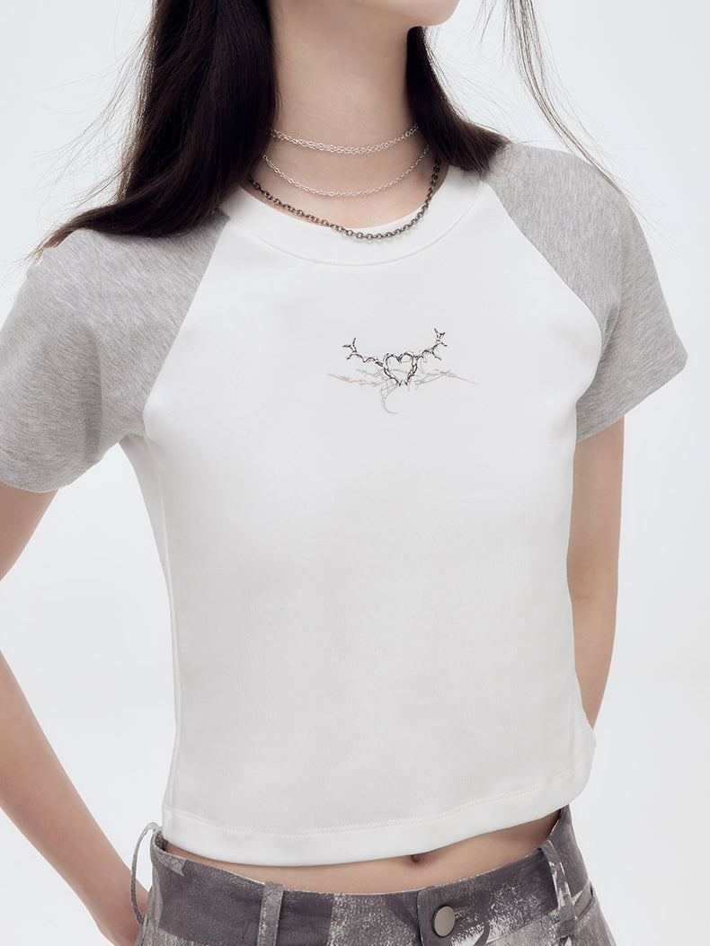 Bi-Color Short Simple One-Point T-Shirt