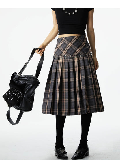 Ring Nichi Checked Pleats Girly Flare Skirt